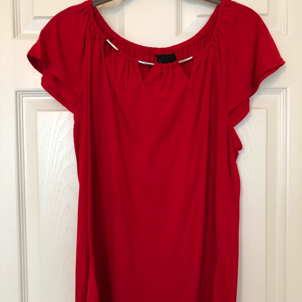 New Directions Red Dressy Tee With Embellisments